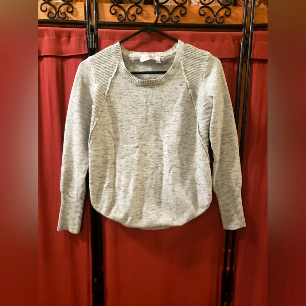 RD Style lightweight sweater heather gray long sleeve ribbed shoulders Size S
